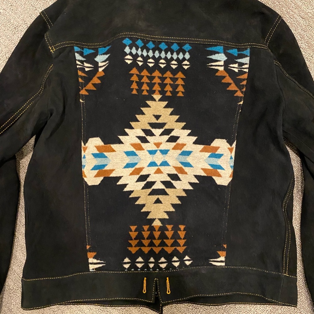 Black suede leather jacket with Navajo inlays